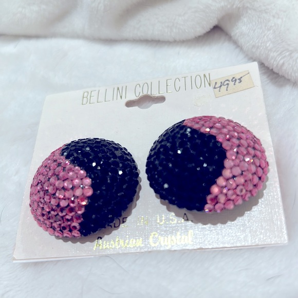 VINTAGE BELLINI DOME BLACK/PINK SWAROFSKI CRYSTAL BEAUTIFUL SWIRL - Picture 1 of 7